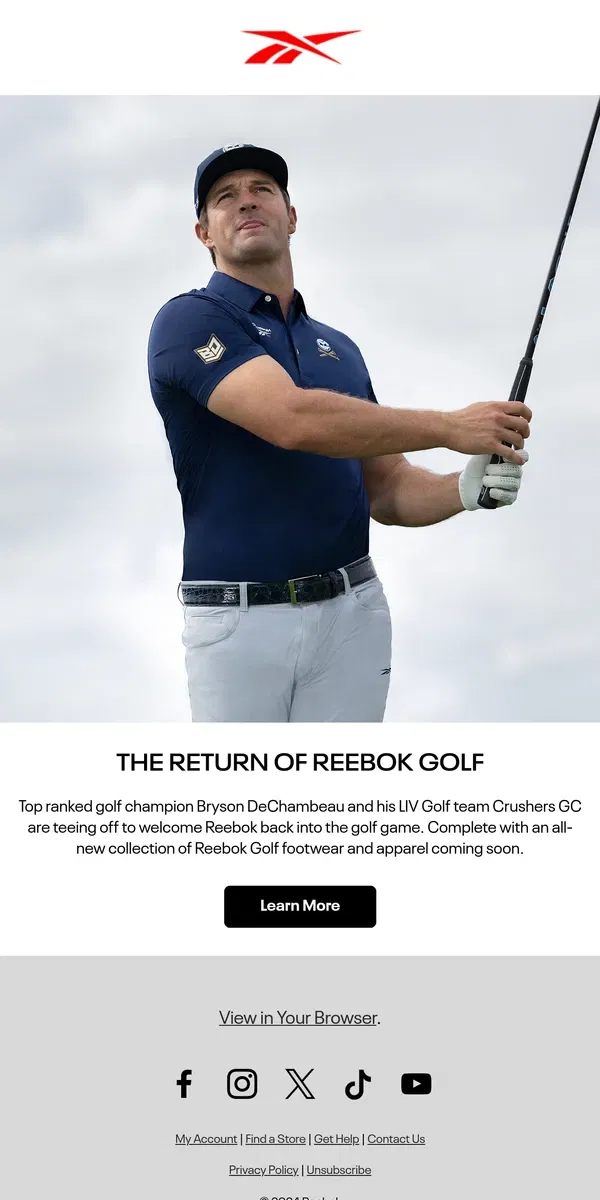 Email from Reebok. Reebok Golf is coming back 🏌️