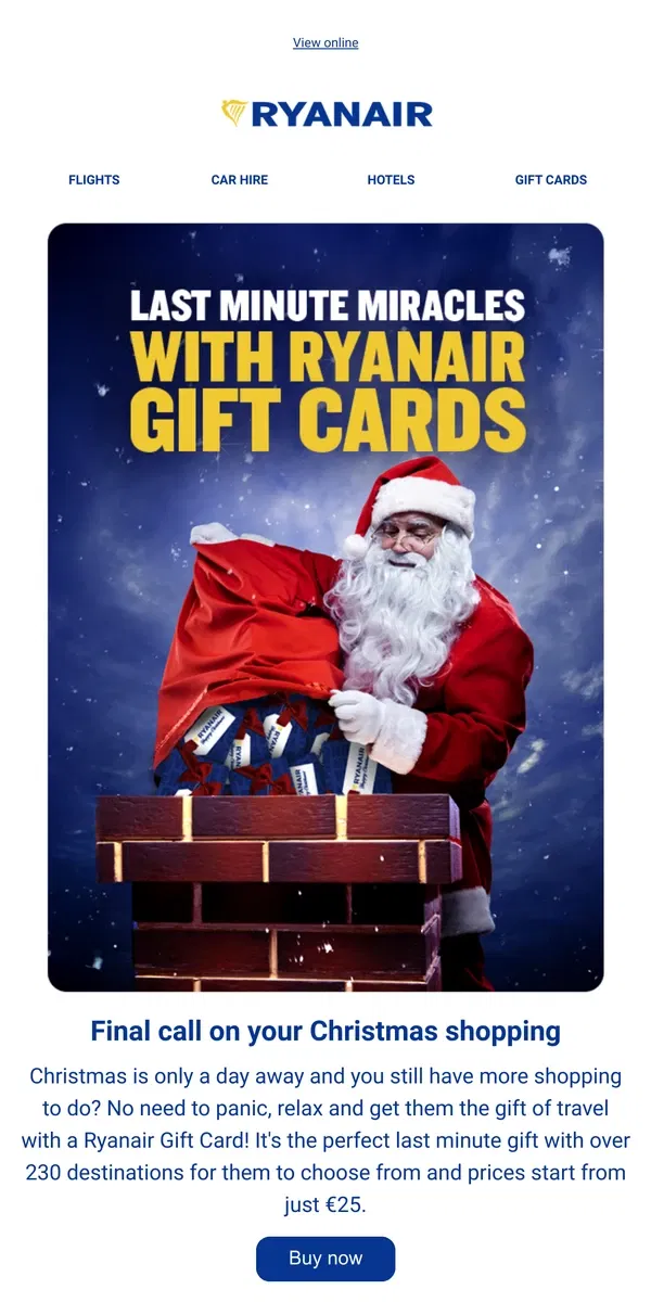 Email from Ryanair. One more sleep until Christmas! 🎅