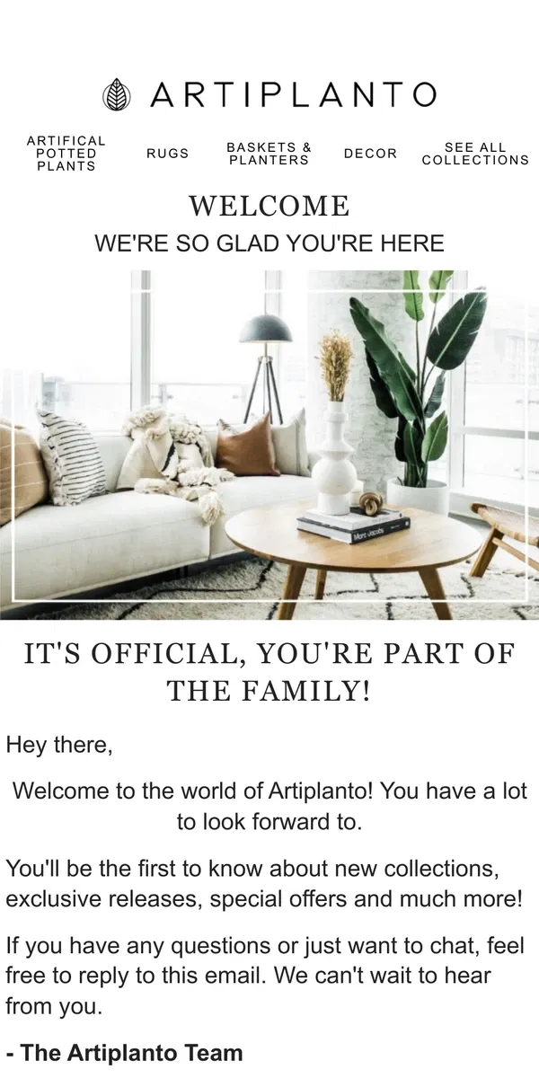 Email from Artiplanto. 👋 Welcome To The Artiplanto Family 🌿