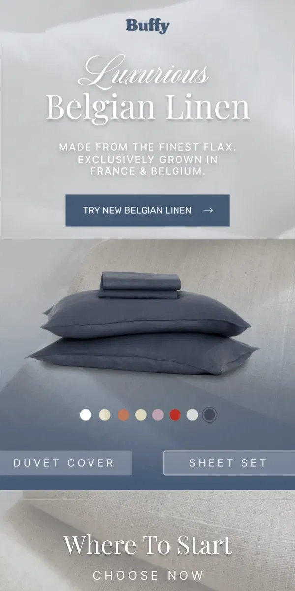 Email from Buffy. Out Now: Luxurious Belgian Linen