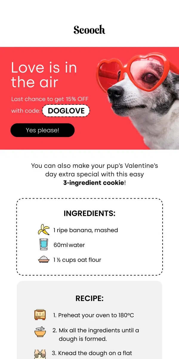 Email from Scooch. ICYM: Get 15% off this Valentine’s Day 💘