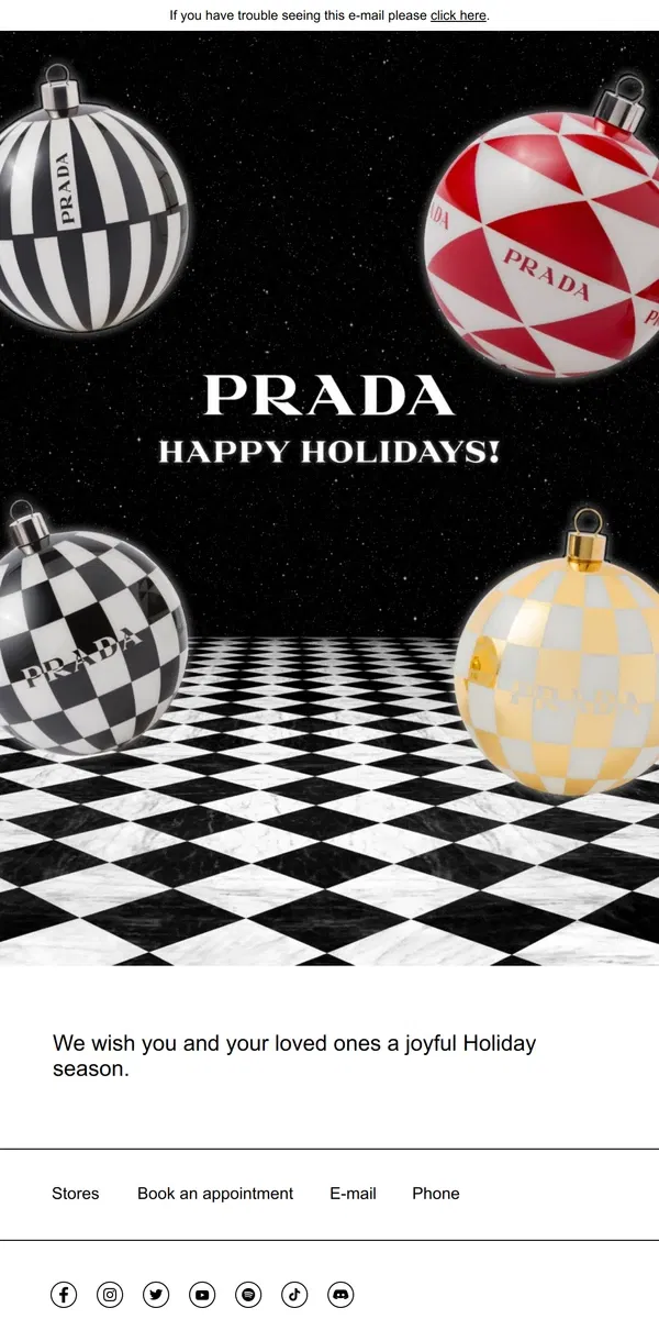 Email from Prada. Happy Holidays from Prada