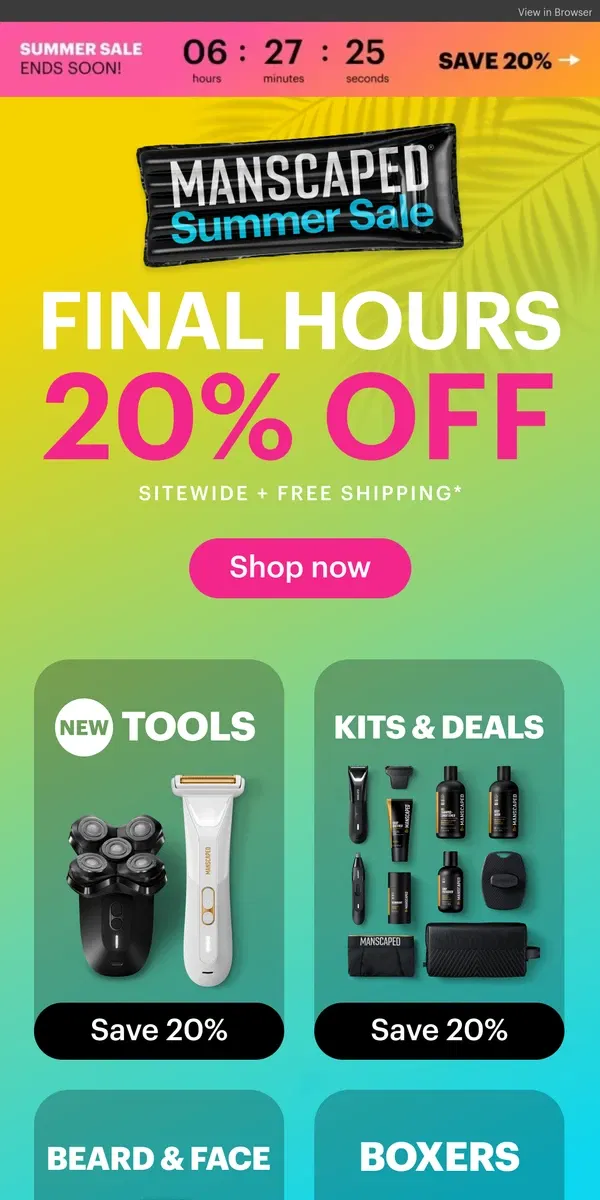 Email from MANSCAPED. [ENDS AT MIDNIGHT] 20% OFF everything