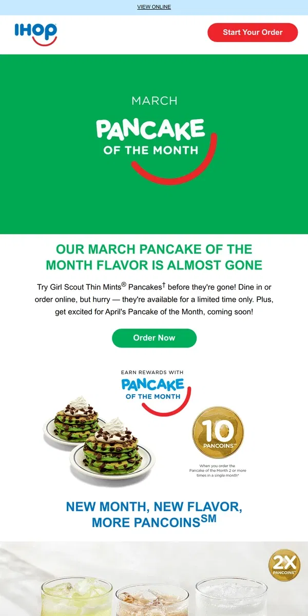 Email from IHOP. Hurry! Girl Scout Thin Mints® Pancakes Are Almost Gone🥞