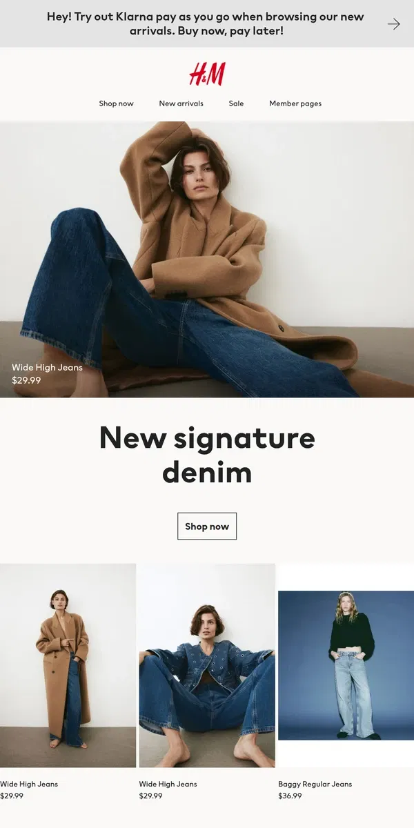 Email from H&M. New signature denim