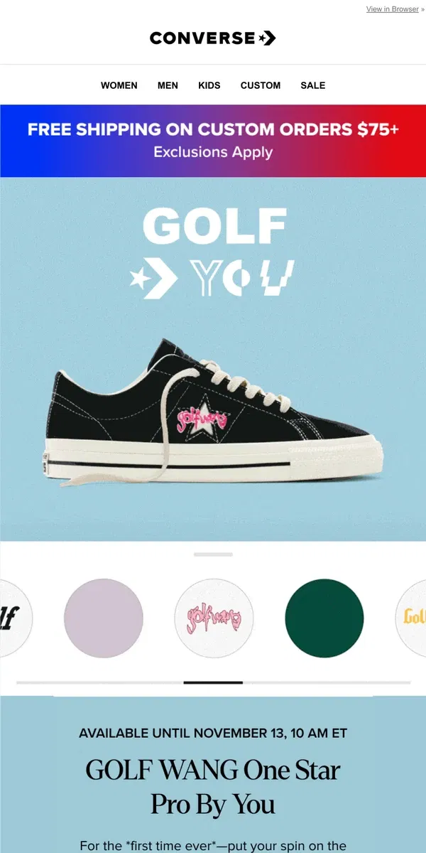 Email from Converse. The first-ever GOLF WANG One Star Pro By You