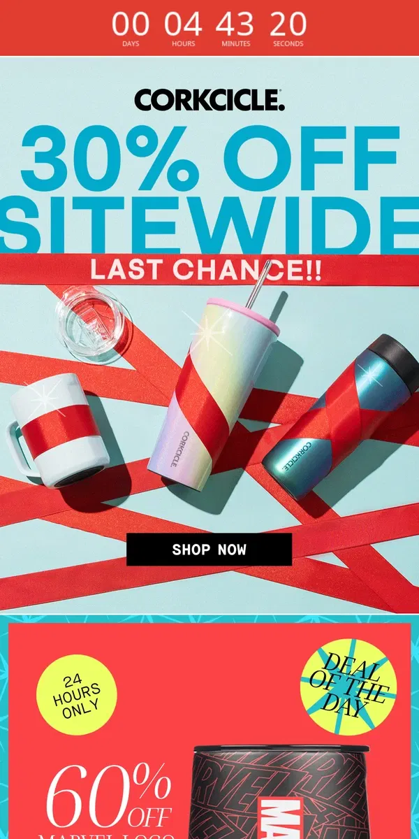 Email from CORKCICLE. ONLY HOURS LEFT for Ground Shipping + 30% Off Sitewide