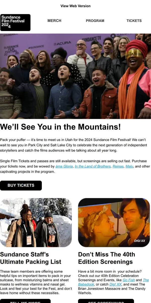 Email from Sundance. See You This Week in Park City