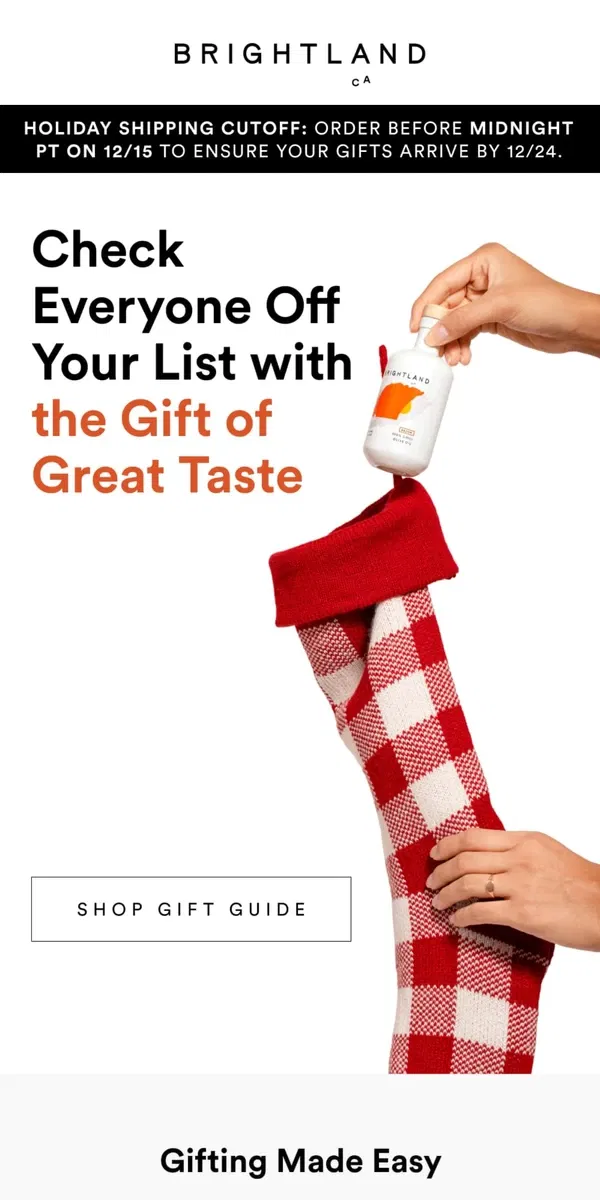 Email from Brightland. Gourmet Gifts for Every Budget