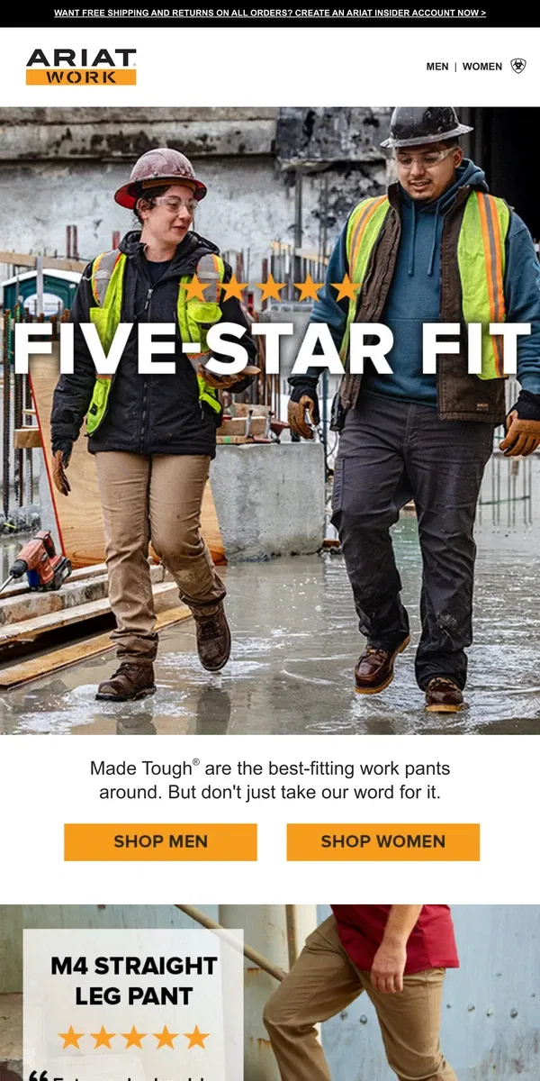 Email from Ariat. Top-Rated Made Tough Work Pants