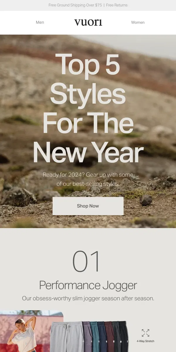 Email from Vuori. Top 5 Styles For The New Year