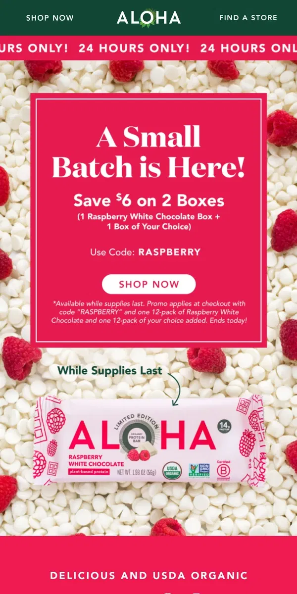 Email from ALOHA. ONE DAY ONLY