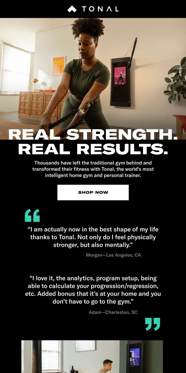 Email from Tonal. Why our members love Tonal