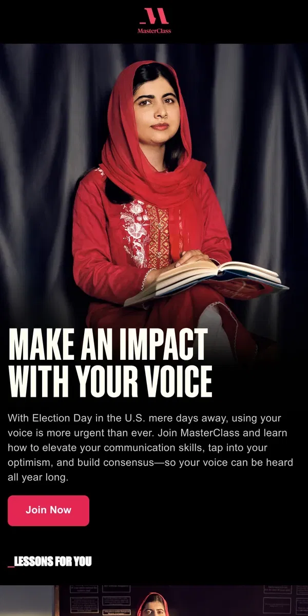 Email from Masterclass. Your voice should be heard; here’s how to speak up