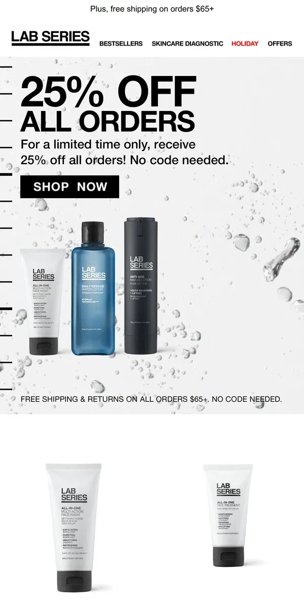 Email from Lab Series. 25% Off Sitewide! Don't Miss Out!