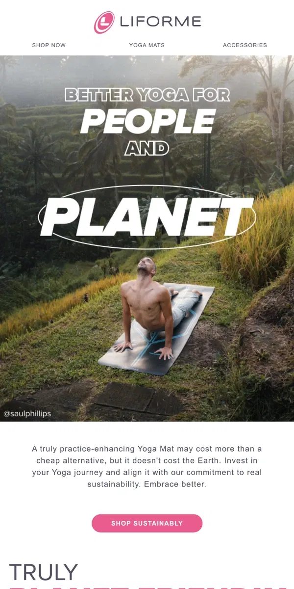 Email from Liforme. A greener grip: truly Planet-friendly Yoga Mats