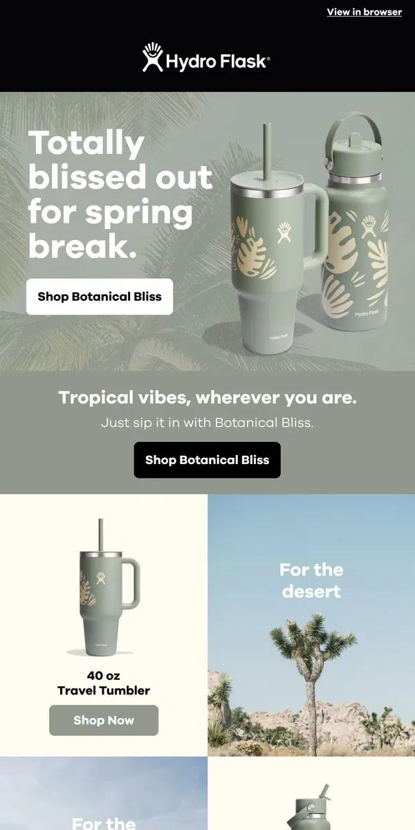 Email from Hydro Flask. Let's go, spring breakers