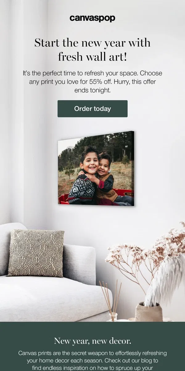 Email from Canvaspop. Last chance to print at 55% off.