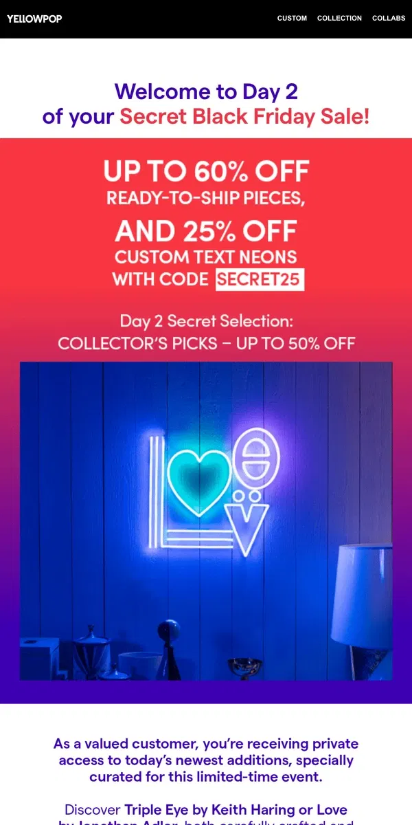 Email from Yellowpop. Up to 60% off secret sale ending soon