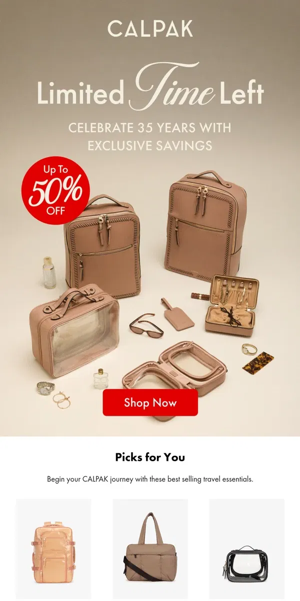 Email from CALPAK. Don’t Miss up to 50% OFF