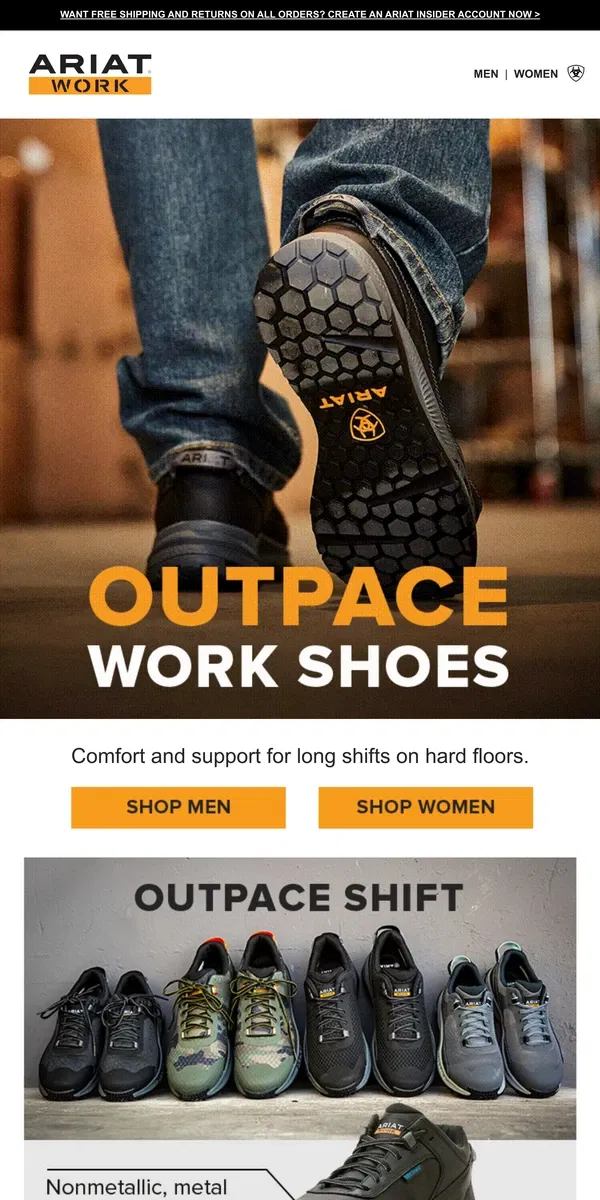 Email from Ariat. On Your Feet All Day? Try Outpace