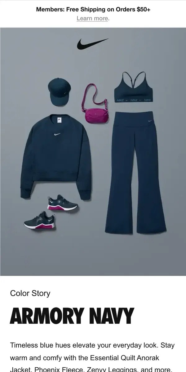 Email from Nike. Style up in classic navy blue