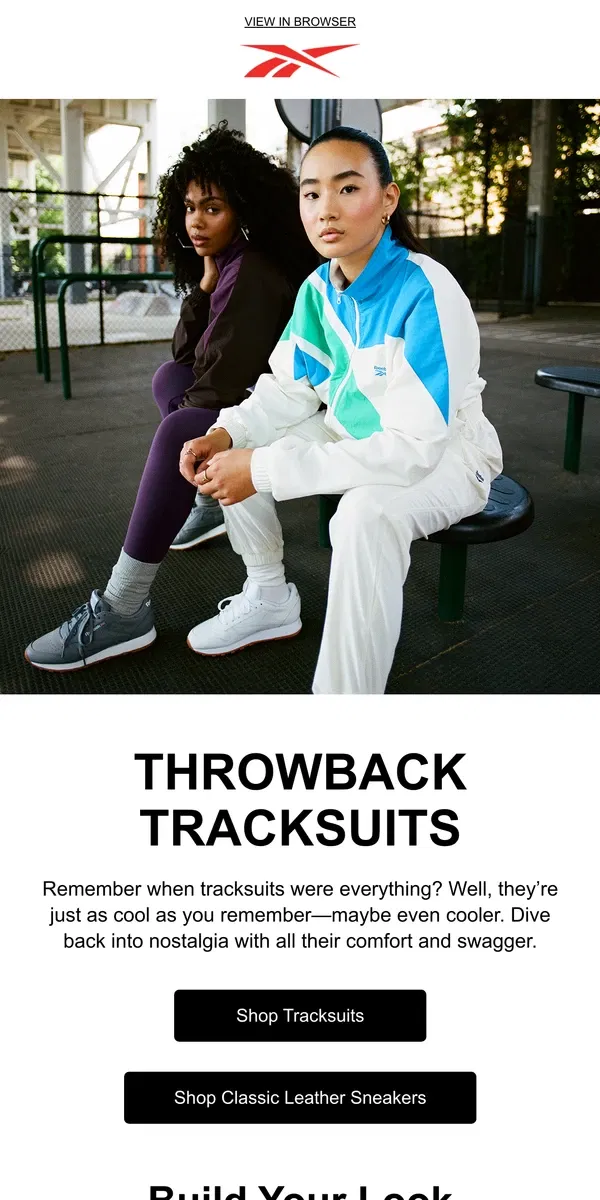 Email from Reebok. 90s throwback tracksuits ⏱️