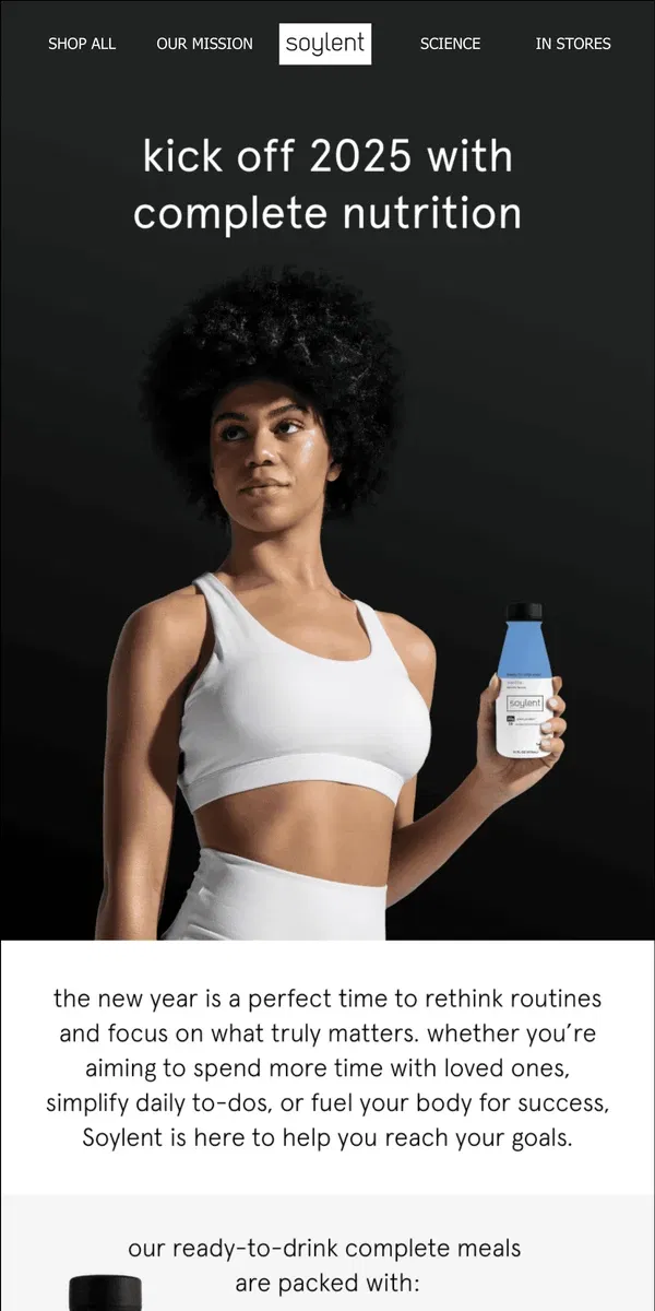 Email from Soylent. new year, new nutrition goals 🌟