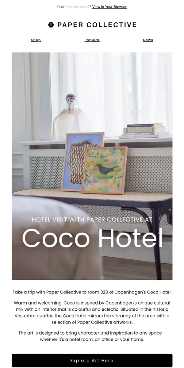 Email from Paper Collective. Visit Copenhagen's Coco Hotel With Us