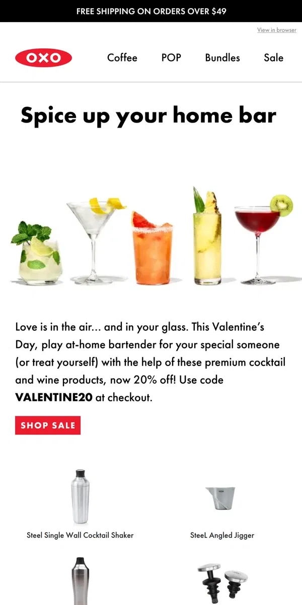 Email from OXO. 🍸 Cheers to Savings! All barware now 20% off