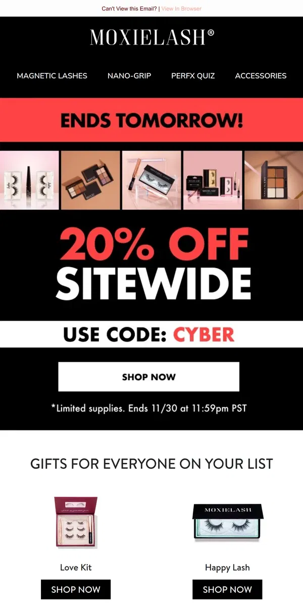 Email from MoxieLash. 20% Off Lashes – Ends Tomorrow!