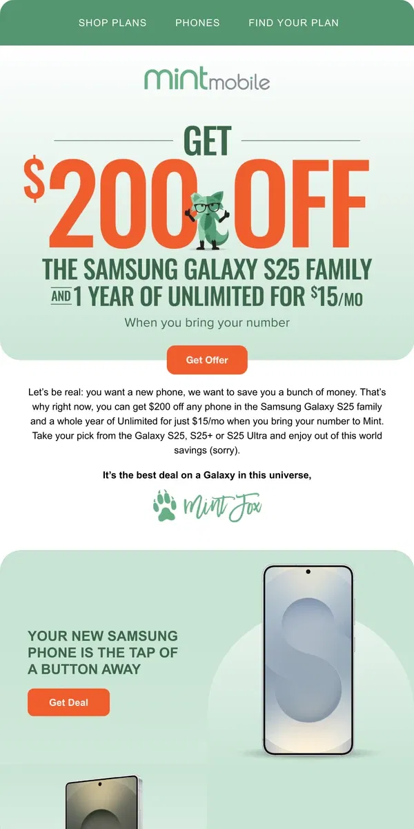 Email from Mint Mobile. Get $200 off a new Samsung Galaxy phone