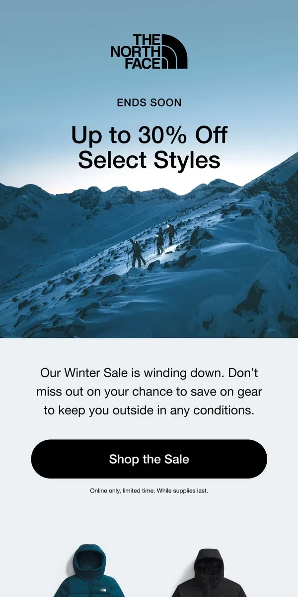 Email from The North Face. Up to 30% off Winter Sale ends soon...