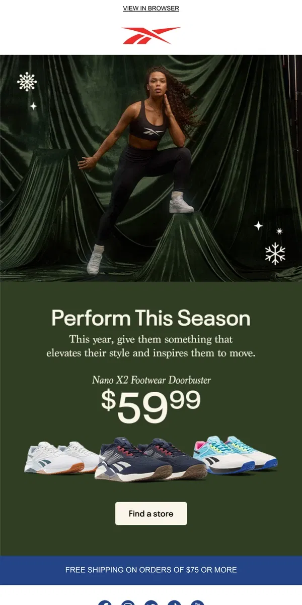 Email from Reebok. Our Top Performing Gifts