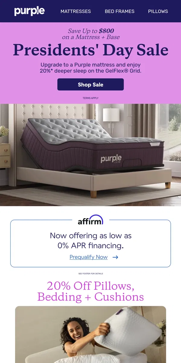 Email from Purple. Time to Upgrade! Save Up to $800 on a Mattress Set