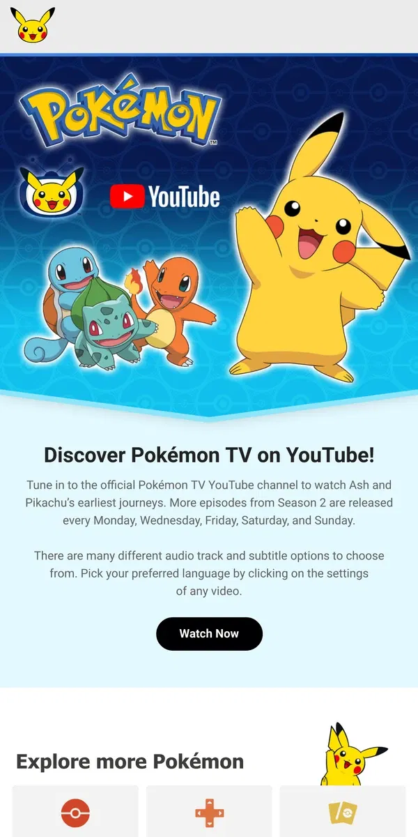 Email from Pokémon. 👀 Catch Ash & Pikachu on YouTube