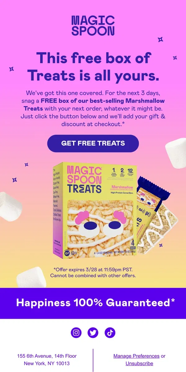 Email from Magic Spoon Cereal. A free box of Treats, just for fun✨