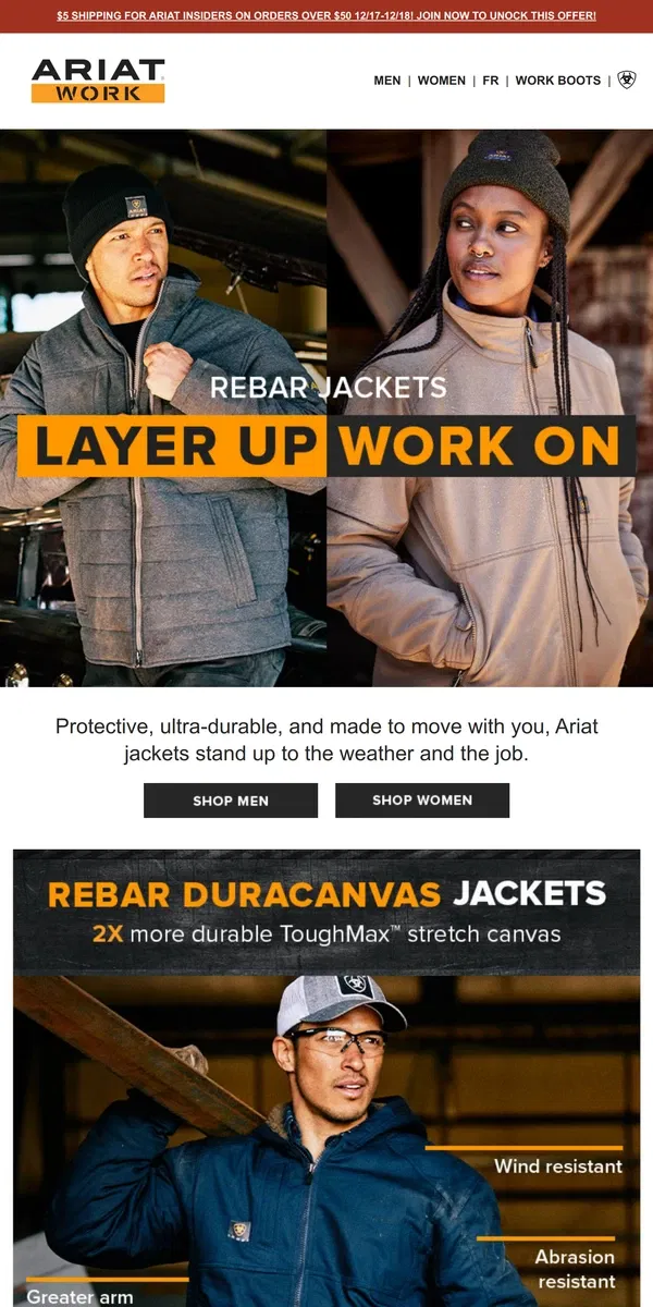 Email from Ariat. All-Weather Work Outerwear­