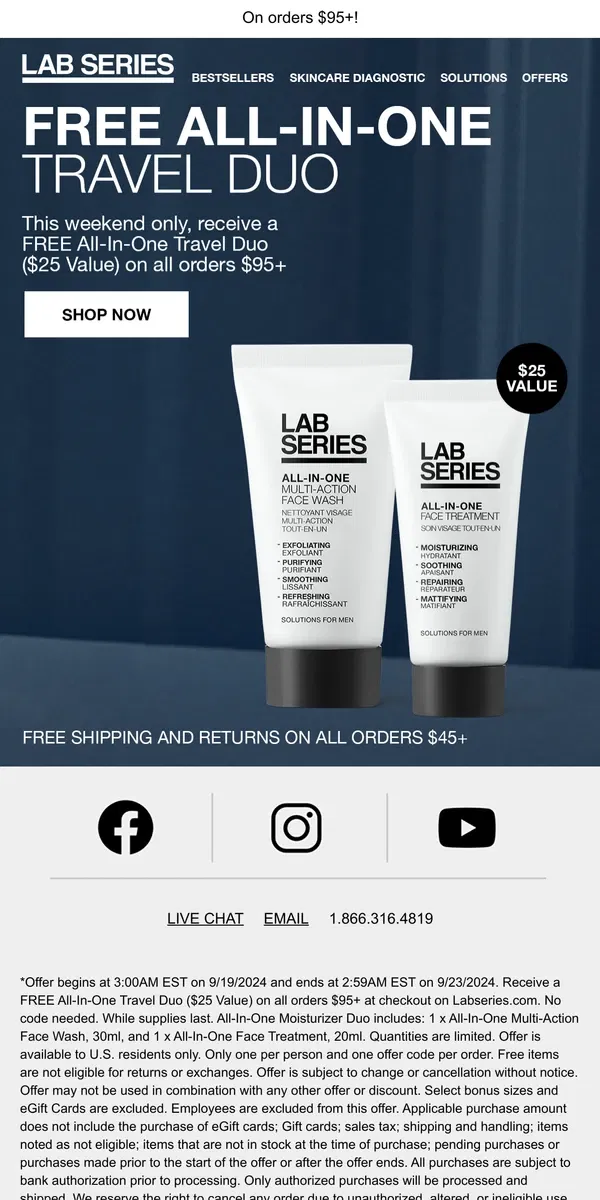 Email from Lab Series. LAST DAY! FREE All-In-One Duo