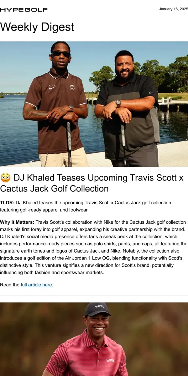 Email from Hypebeast. Travis Scott Tees Off: Cactus Jack x Nike Golf Revealed 🌵