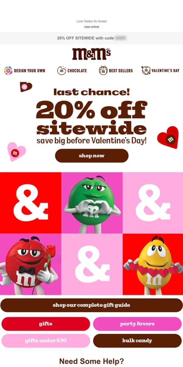 Email from M&M's. 20% OFF Ends Today!