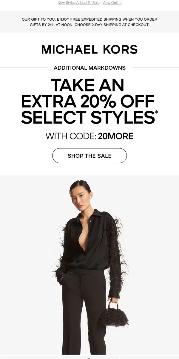 Email from Michael Kors. Dress For Date Night With An Extra 20% Off