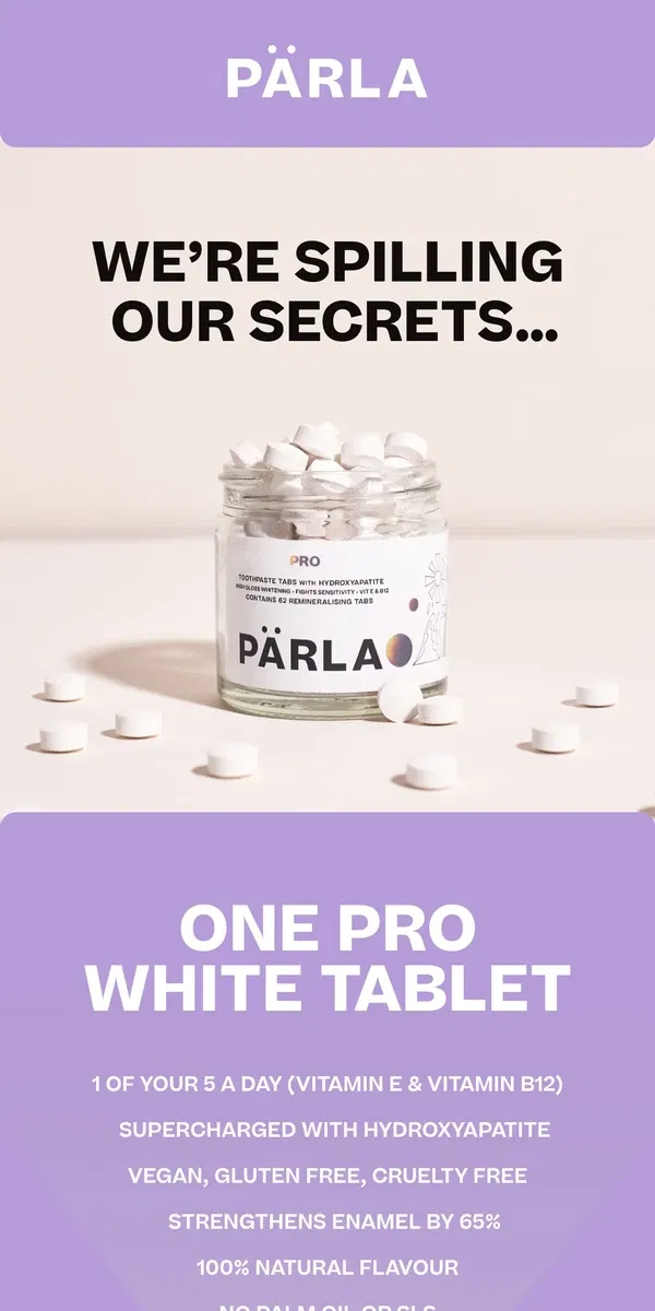 Email from PÄRLA. Oops, we’ve spilled our secrets