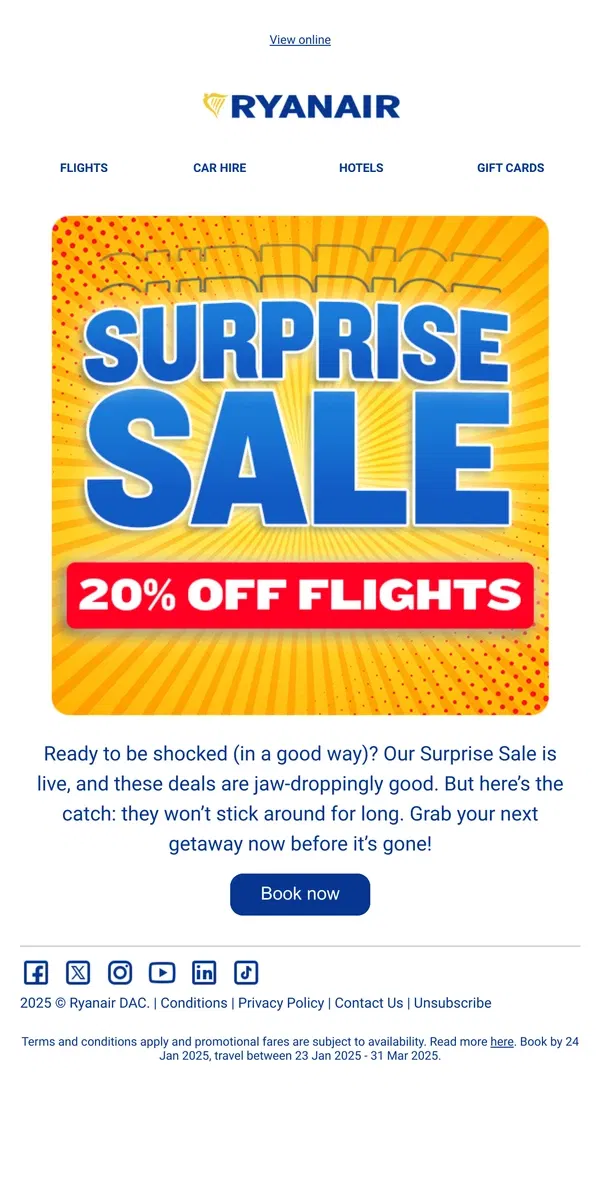 Email from Ryanair. Pssst… Surprise Sale! 👀