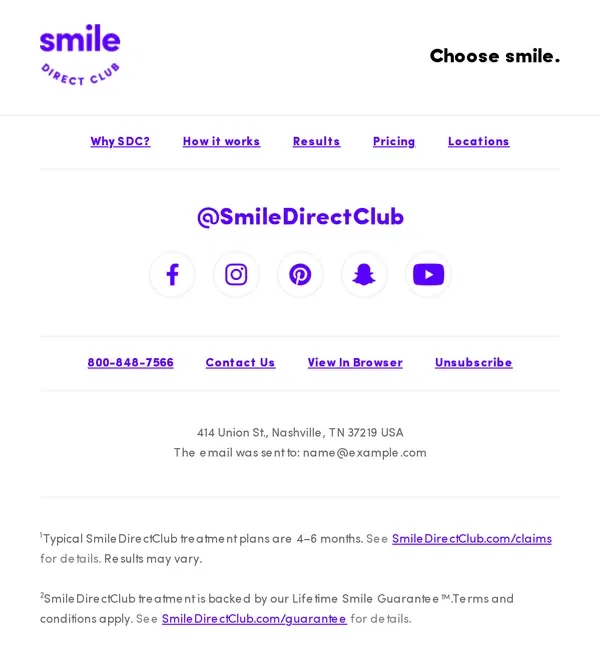 Email from SmileDirectClub. Get the results you want, guaranteed¹