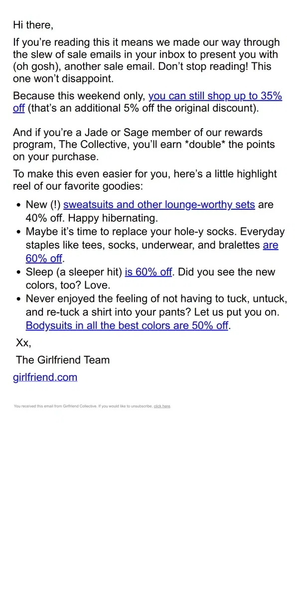 Email from Girlfriend Collective. GONE SO SOON?