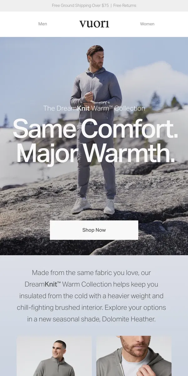 Email from Vuori. Beat The Chill With DreamKnit Warm™