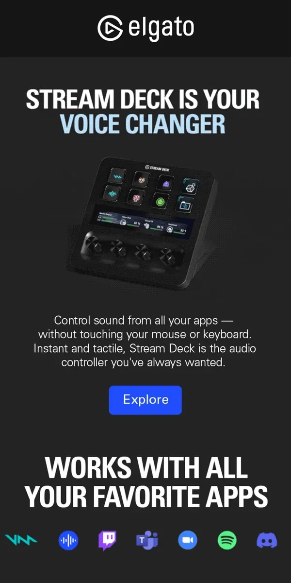 Email from Elgato. Stream Deck - your dream audio controller 🤩