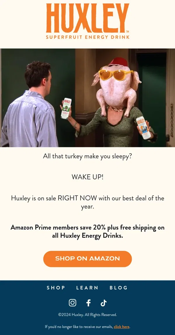 Email from Huxley. Wake Up and Save 20% on Huxley