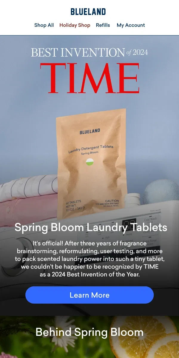 Email from Blueland. Our laundry detergent is a TIME Best Invention!